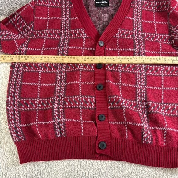 RSQ cardigan Mens Size Large plaid knit button up Academia V Neck Sweater New - Picture 7 of 12